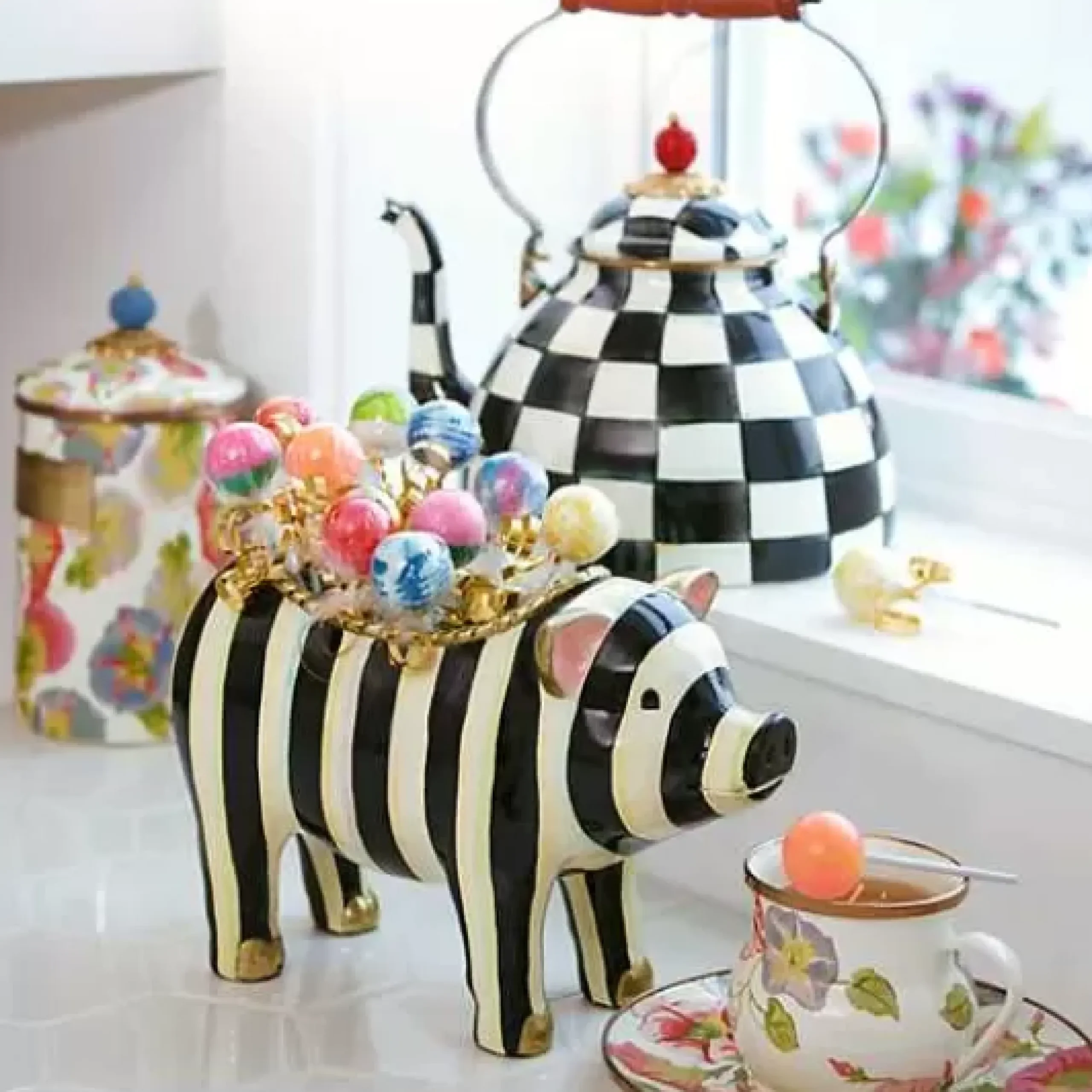 MacKenzie-Childs Courtly Check 3 Quart Tea Kettle< Tea Kettles
