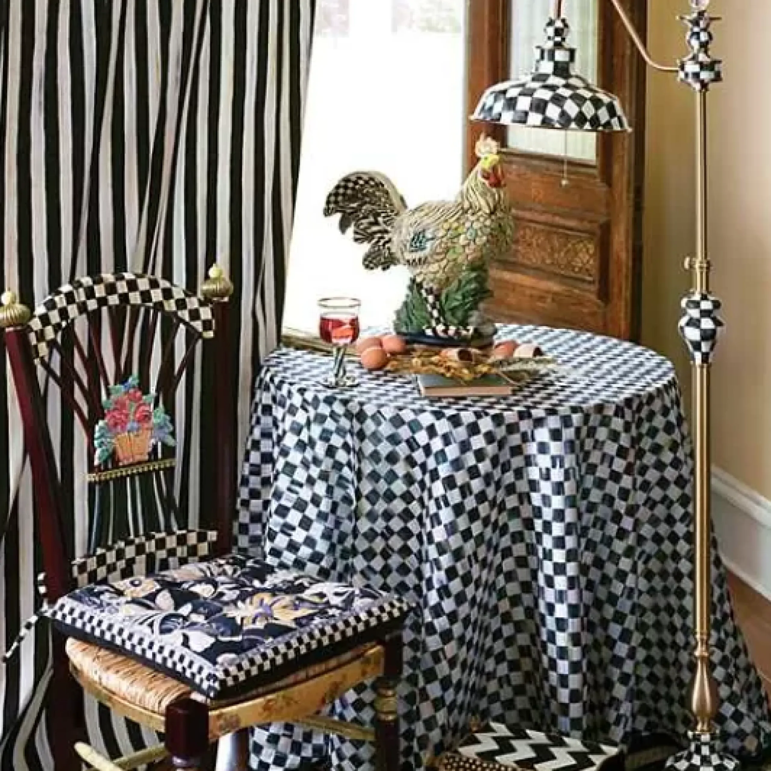 MacKenzie-Childs Courtly Check 90 Round Tablecloth< Kitchen & Table Linens