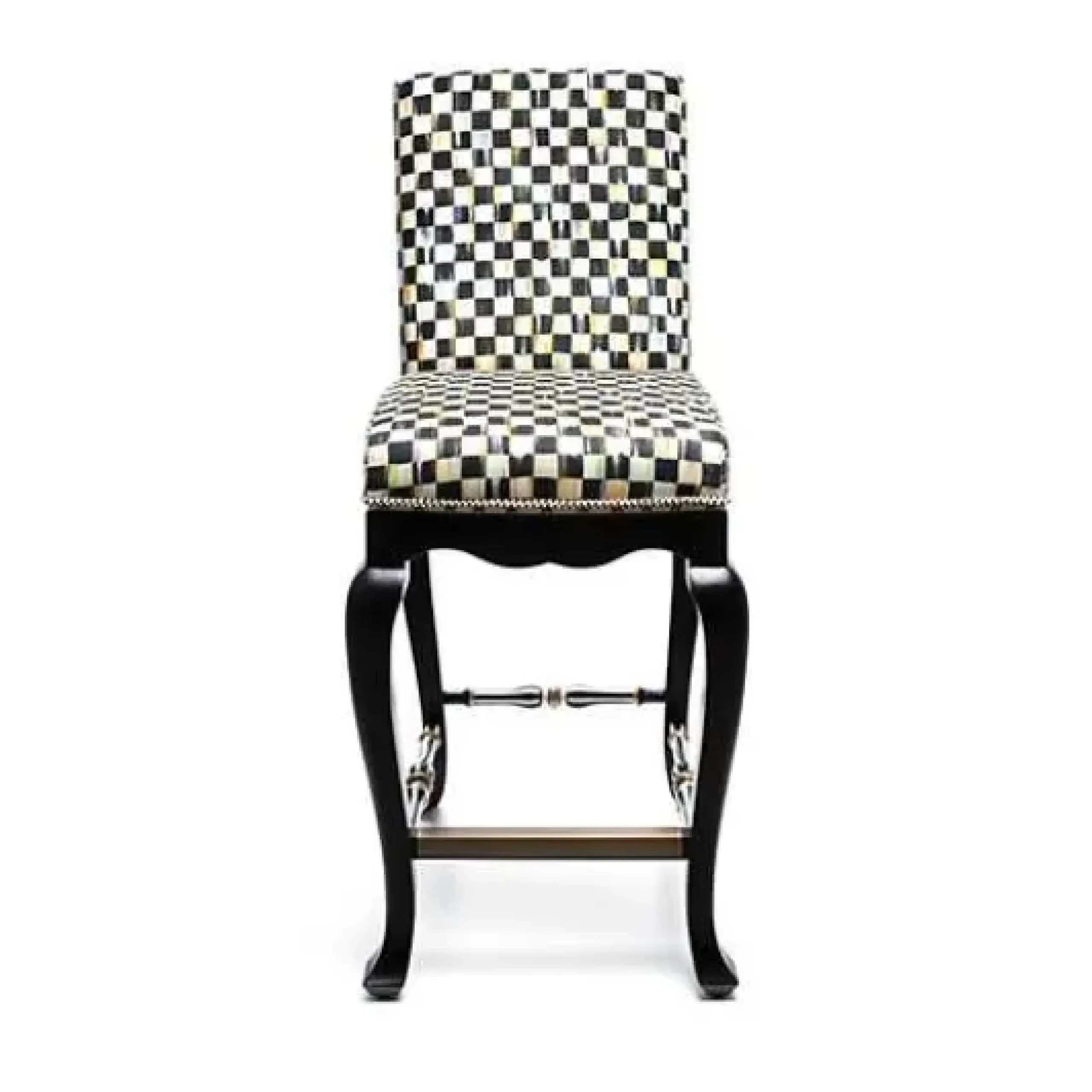 MacKenzie-Childs Courtly Check Black Counter Stool with Back< Dining Room & Kitchen