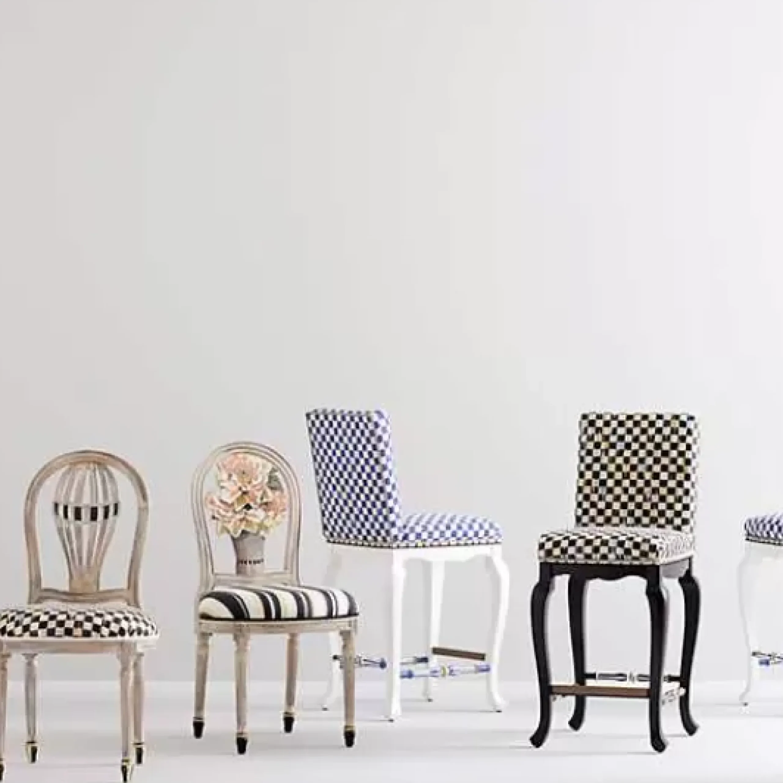MacKenzie-Childs Courtly Check Black Counter Stool with Back< Dining Room & Kitchen