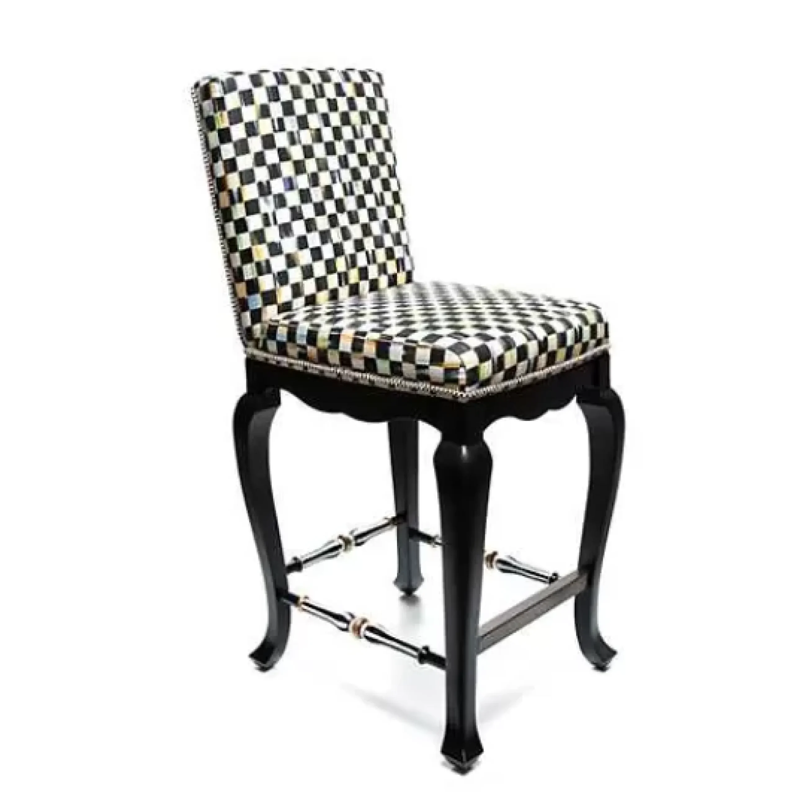 MacKenzie-Childs Courtly Check Black Counter Stool with Back< Dining Room & Kitchen