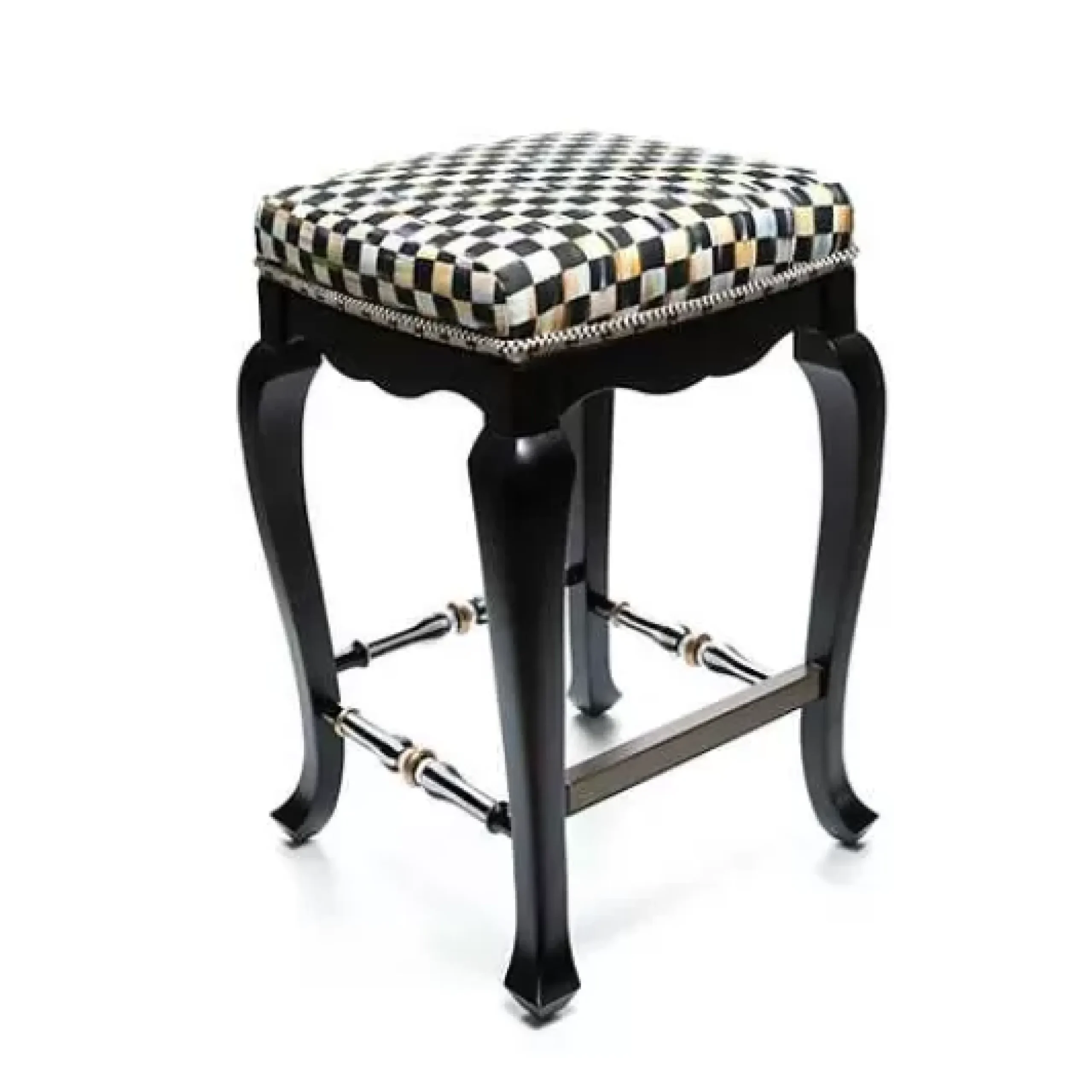 MacKenzie-Childs Courtly Check Black Counter Stool< Dining Room & Kitchen