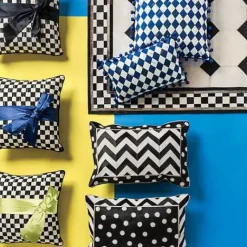 MacKenzie-Childs Courtly Check  Black Sash Throw Pillow< Pillows, Throws, & Cushions