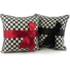 MacKenzie-Childs Courtly Check  Black Sash Throw Pillow< Pillows, Throws, & Cushions