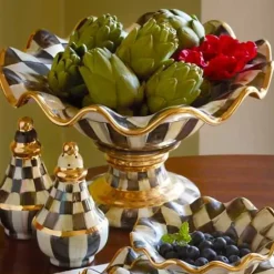 MacKenzie-Childs Courtly Check Ceramic Compote< Serveware