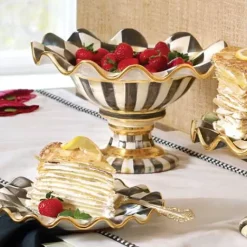 MacKenzie-Childs Courtly Check Ceramic Compote< Serveware