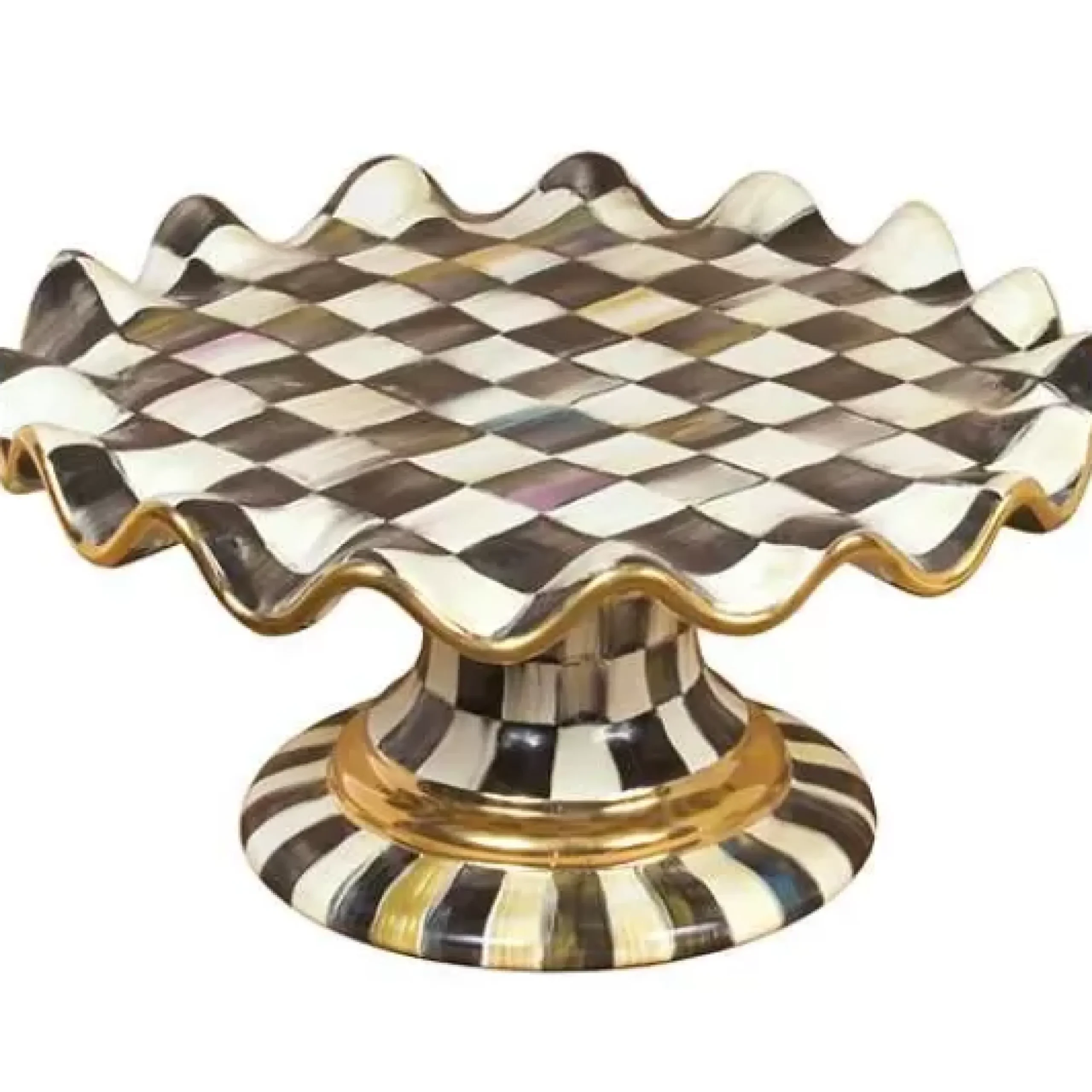 MacKenzie-Childs Courtly Check Ceramic Fluted Cake Stand< Serveware