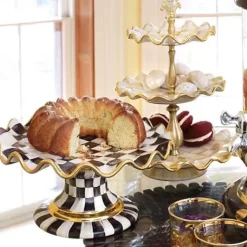 MacKenzie-Childs Courtly Check Ceramic Fluted Cake Stand< Serveware