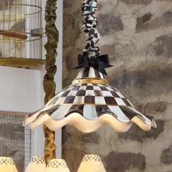 MacKenzie-Childs Courtly Check Ceramic Fluted Hanging Lamp< Lighting
