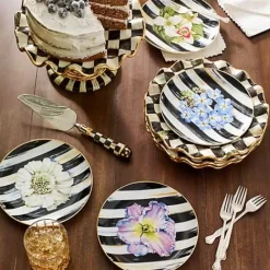 MacKenzie-Childs Courtly Check Ceramic Fluted Dessert Plate< Dinnerware & Flatware