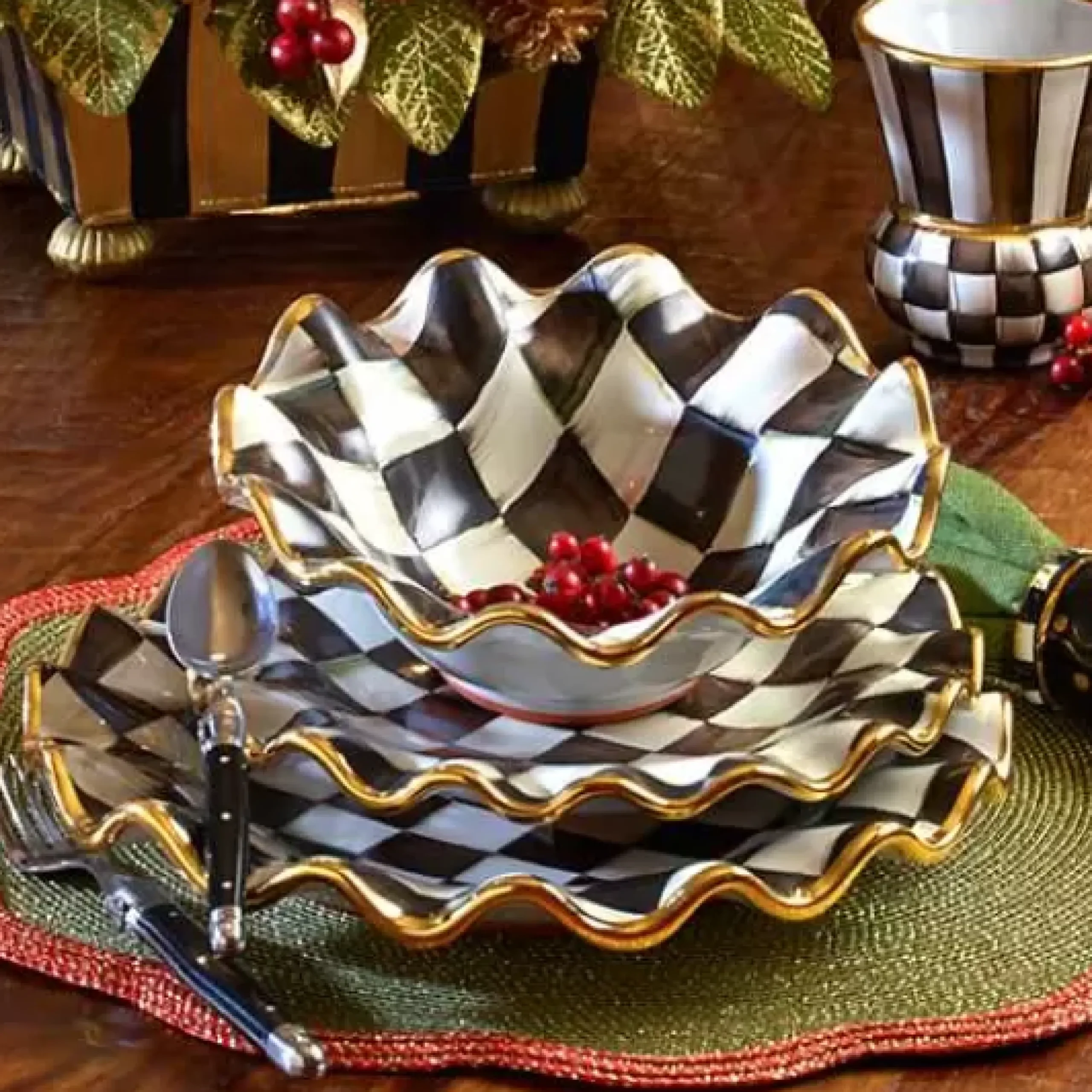 MacKenzie-Childs Courtly Check Ceramic Fluted Breakfast Bowl< Dinnerware & Flatware