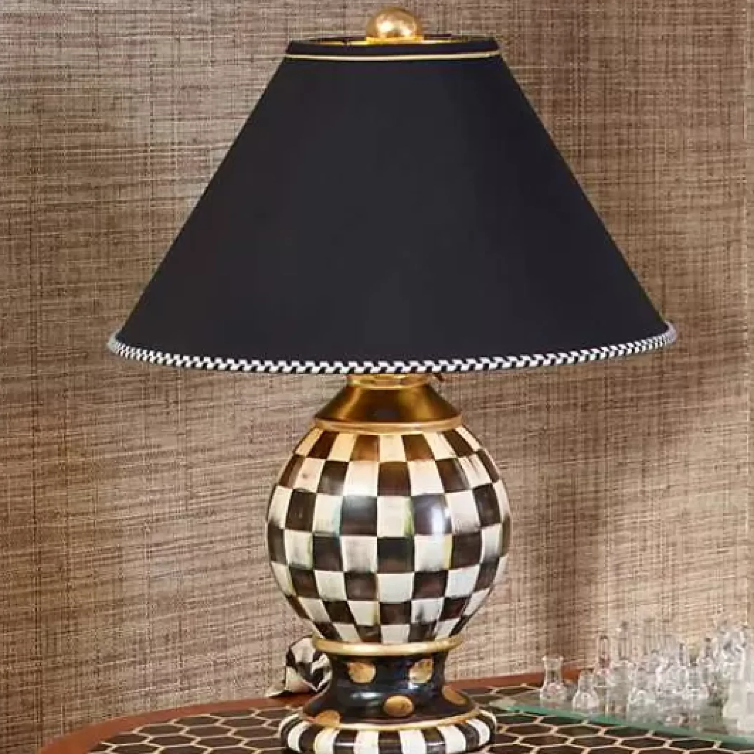 MacKenzie-Childs Courtly Check Ceramic Globe Lamp< Room Accents|Lighting