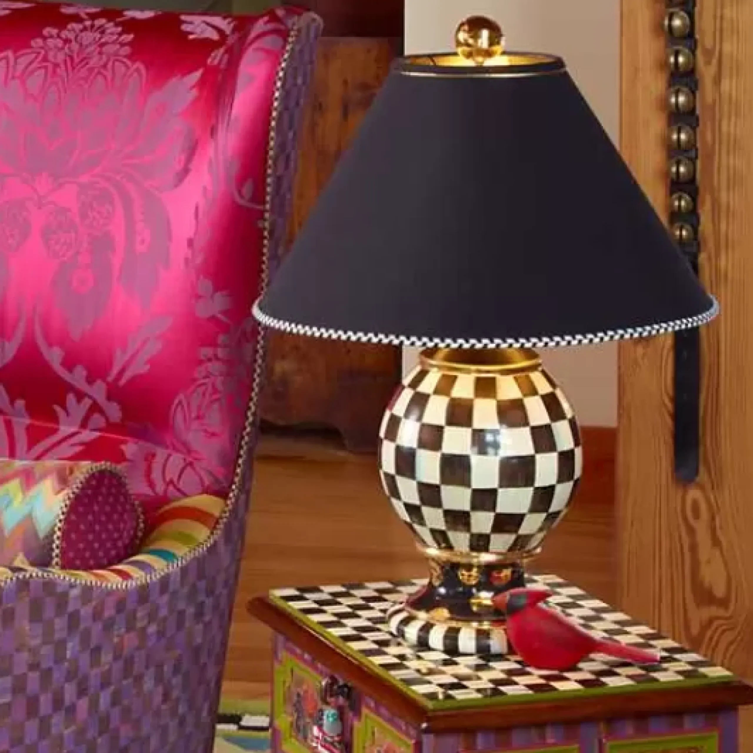 MacKenzie-Childs Courtly Check Ceramic Globe Lamp< Room Accents|Lighting
