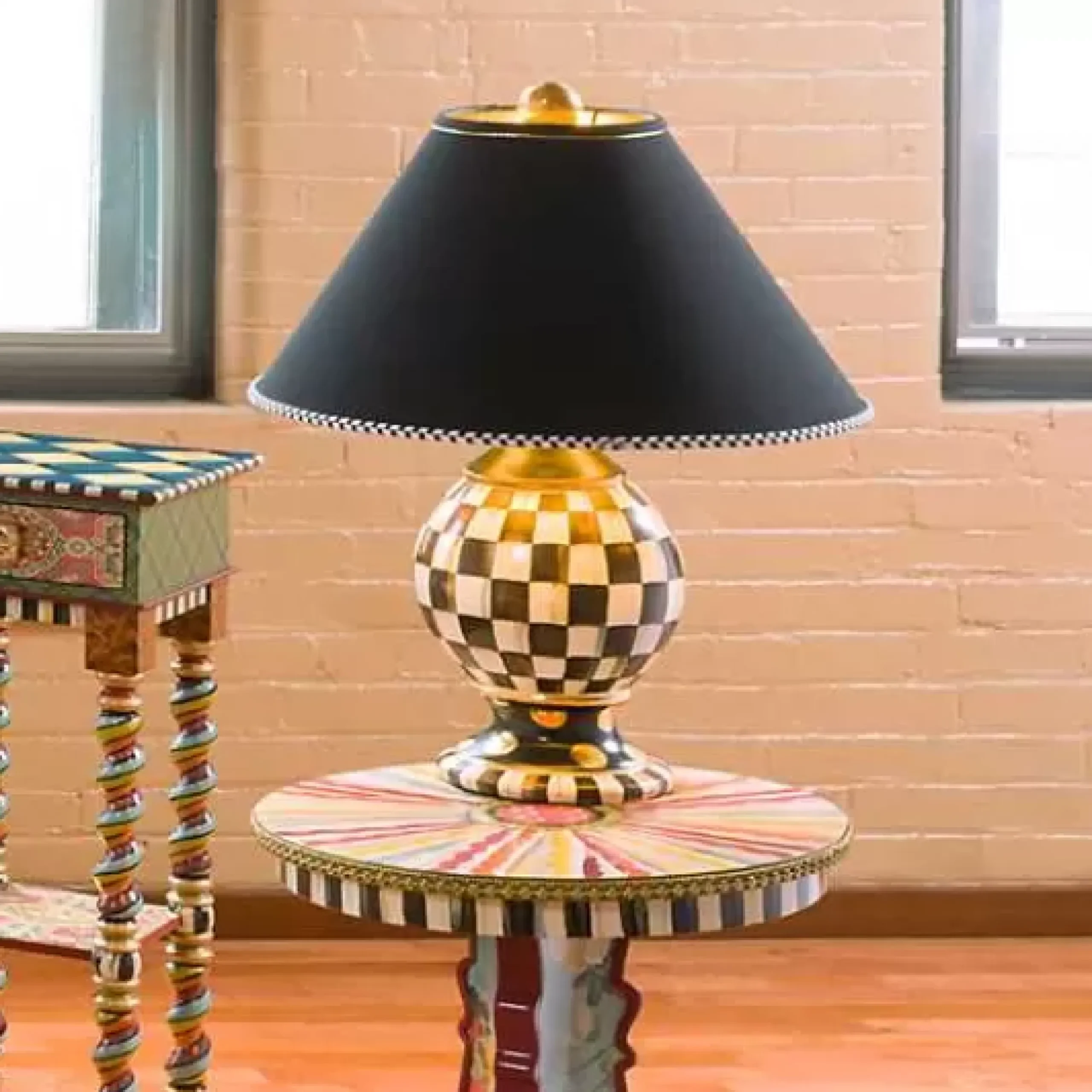 MacKenzie-Childs Courtly Check Ceramic Globe Lamp< Room Accents|Lighting