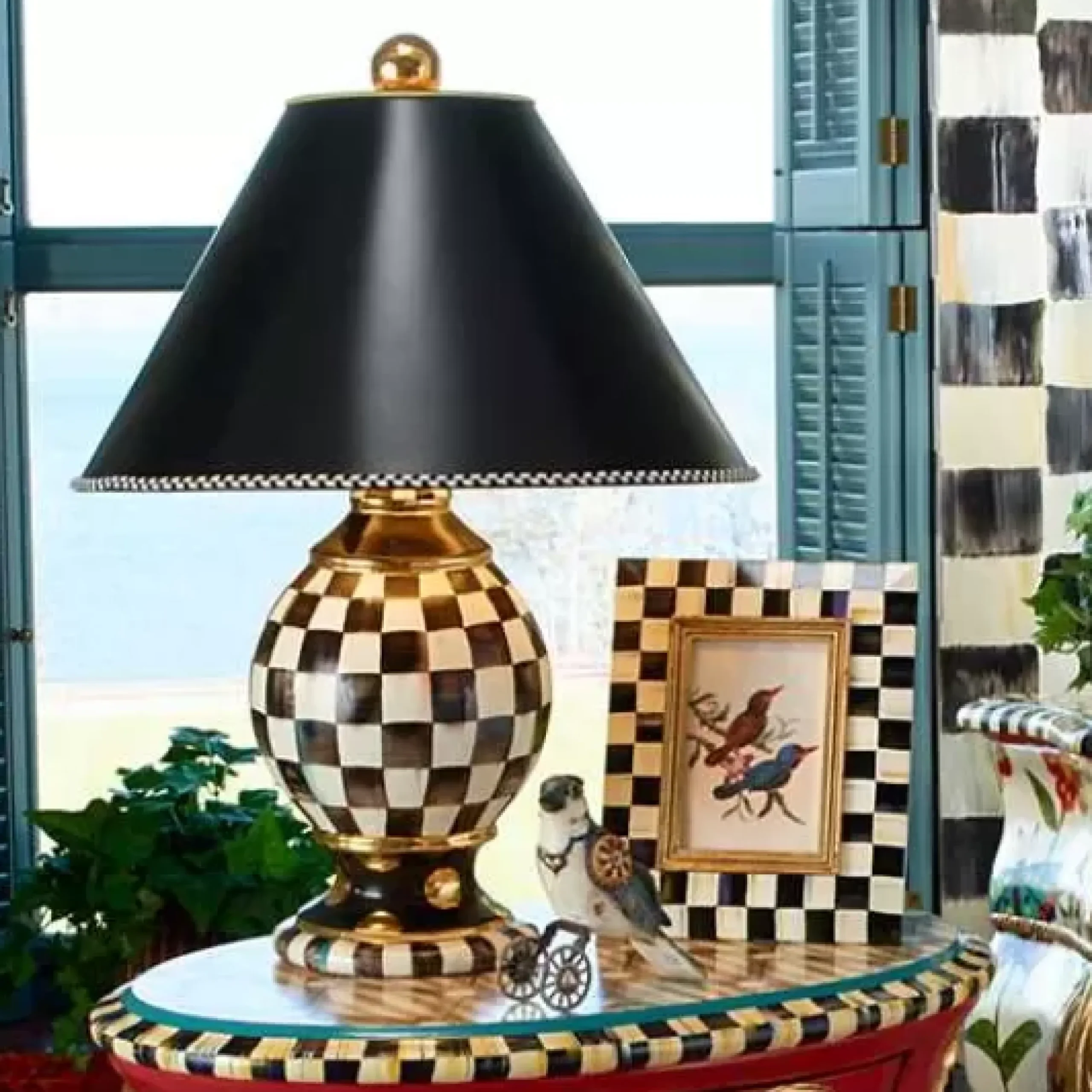 MacKenzie-Childs Courtly Check Ceramic Globe Lamp< Room Accents|Lighting