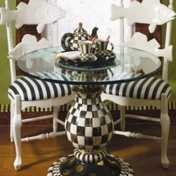 MacKenzie-Childs Courtly Check Ceramic Pedestal Table Base< Dining Room & Kitchen