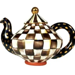 MacKenzie-Childs Courtly Check Ceramic Teapot< Serveware|Tea Kettles