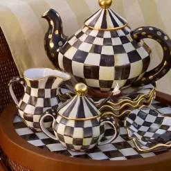 MacKenzie-Childs Courtly Check Ceramic Teapot< Serveware|Tea Kettles