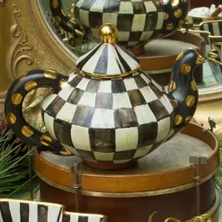 MacKenzie-Childs Courtly Check Ceramic Teapot< Serveware|Tea Kettles