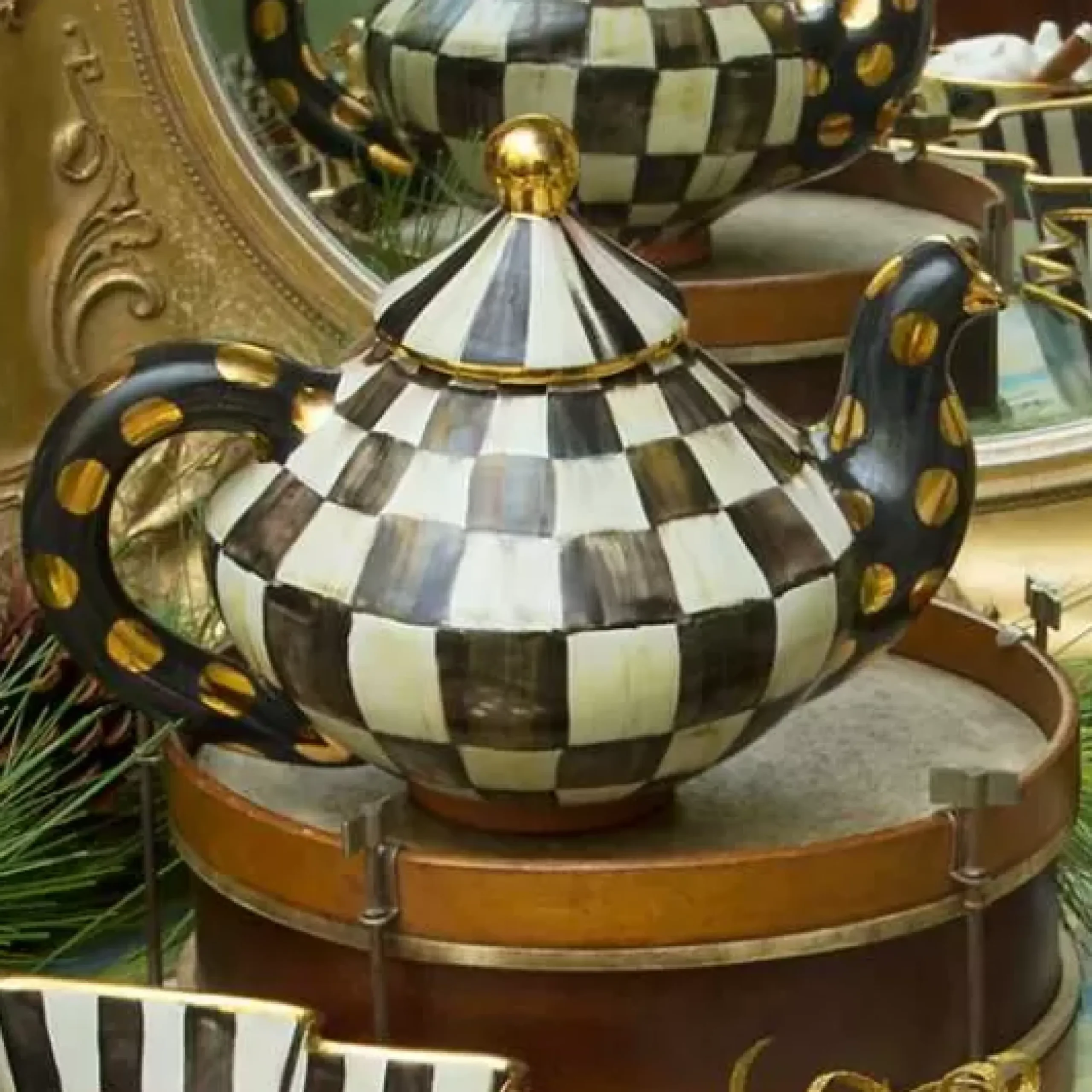 MacKenzie-Childs Courtly Check Ceramic Teapot< Serveware|Tea Kettles