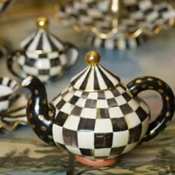 MacKenzie-Childs Courtly Check Ceramic Teapot< Serveware|Tea Kettles