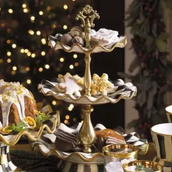 MacKenzie-Childs Courtly Check Ceramic Three Tier Sweet Stand< Bar Entertaining|Serveware