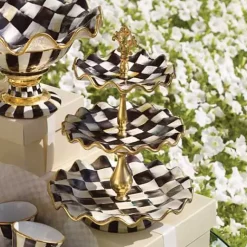 MacKenzie-Childs Courtly Check Ceramic Three Tier Sweet Stand< Bar Entertaining|Serveware