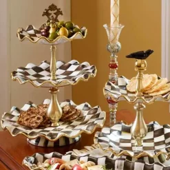 MacKenzie-Childs Courtly Check Ceramic Three Tier Sweet Stand< Bar Entertaining|Serveware