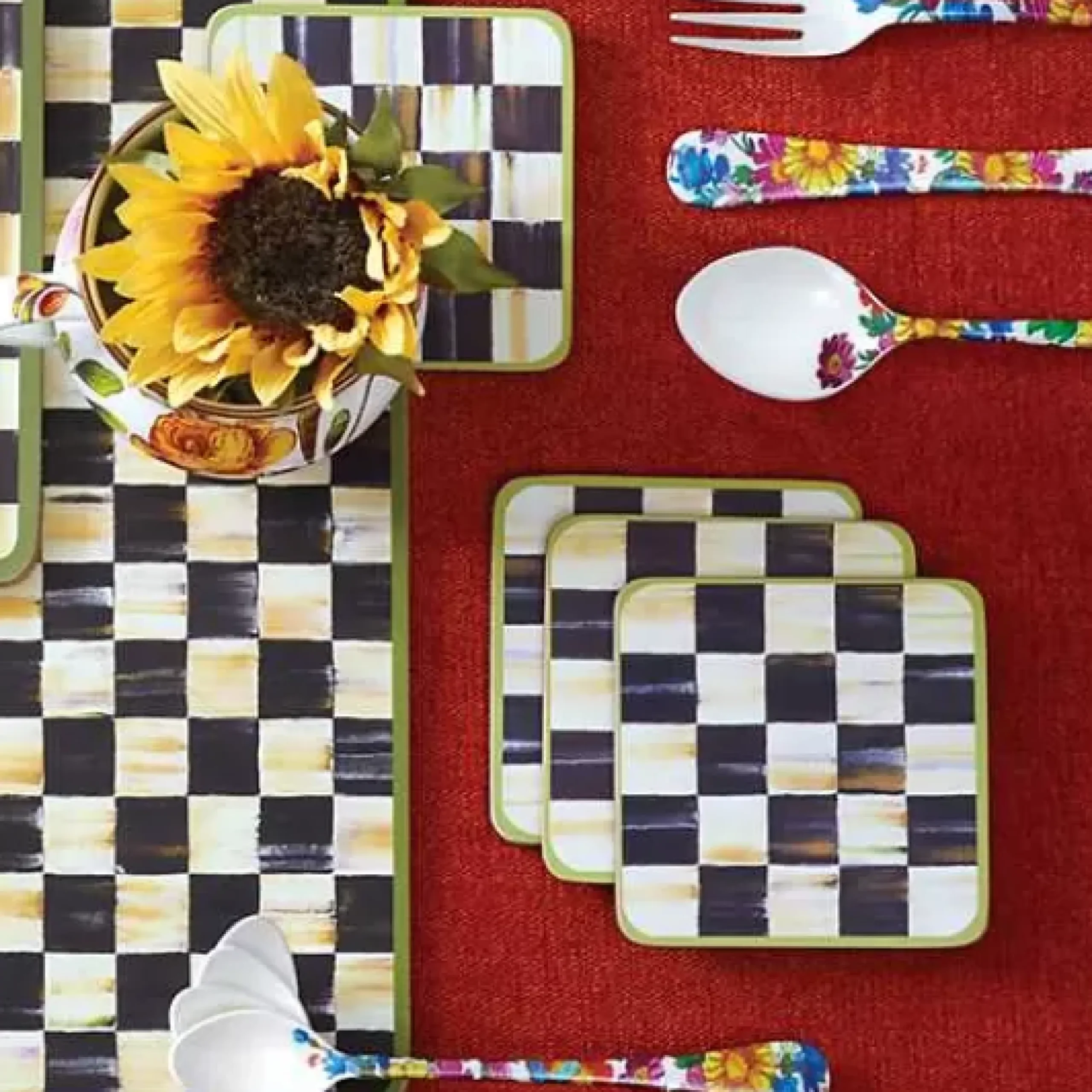 MacKenzie-Childs Courtly Check Cork Back Coasters, Set of 4< Table Accessories|Kitchen & Table Linens