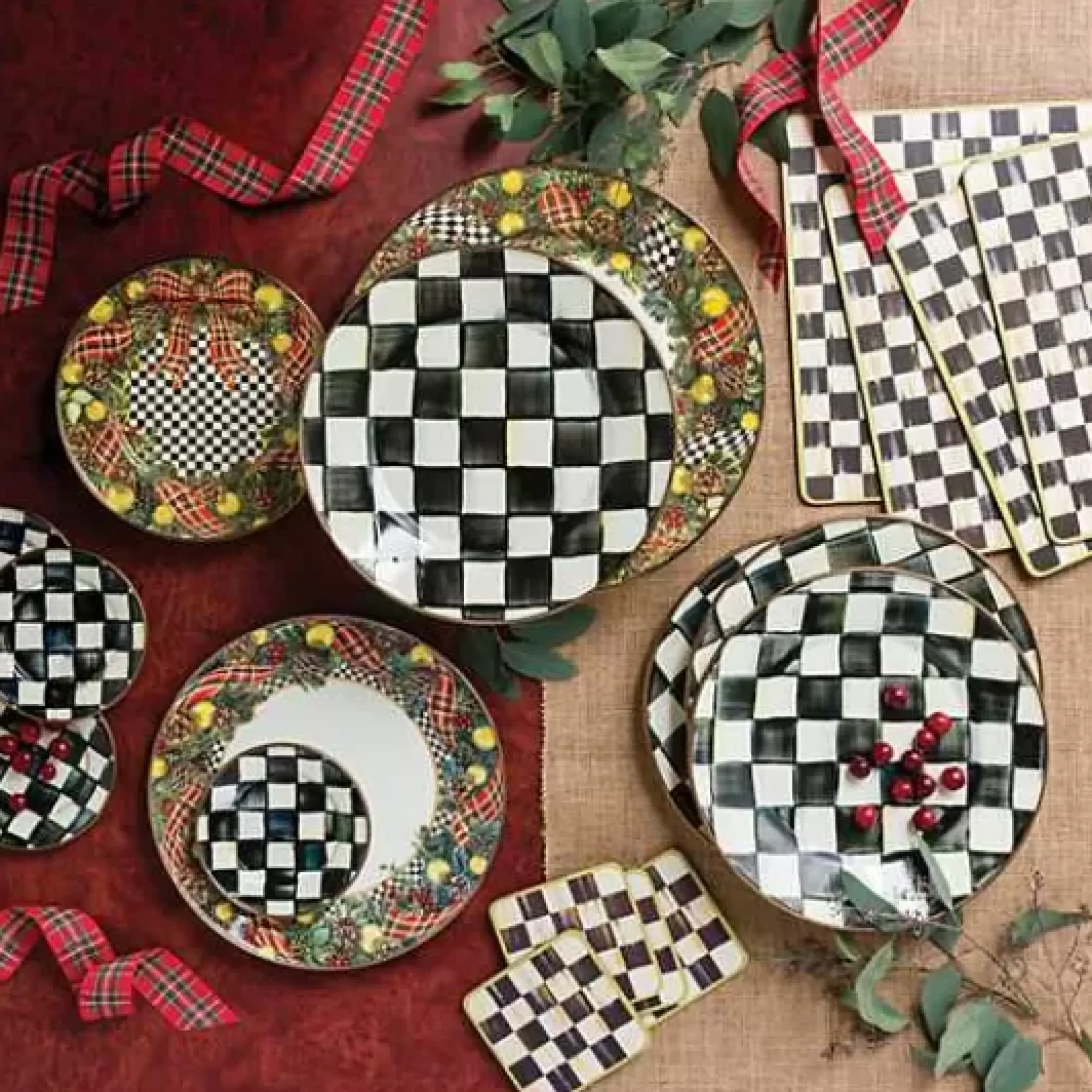 MacKenzie-Childs Courtly Check Cork Back Coasters, Set of 4< Table Accessories|Kitchen & Table Linens