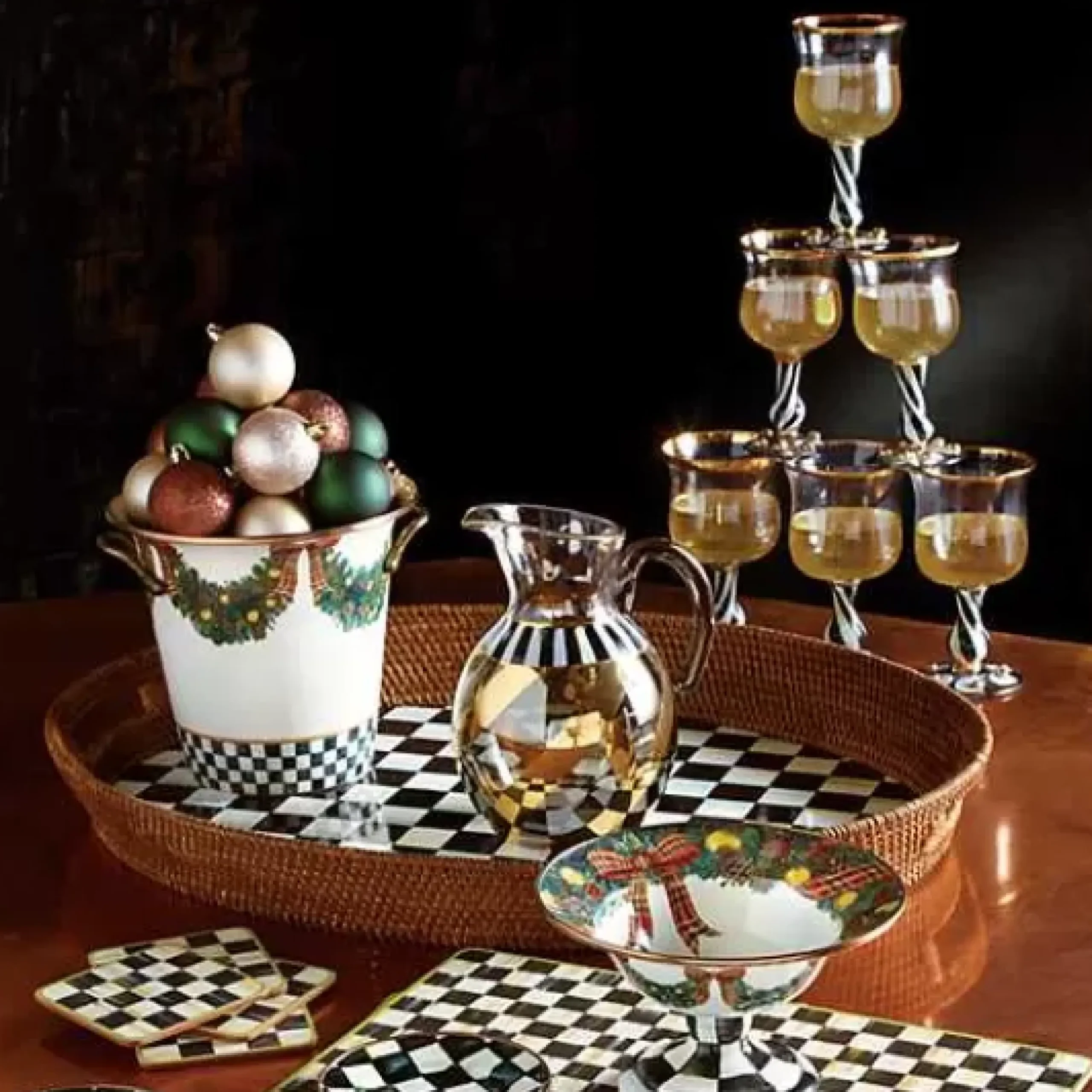 MacKenzie-Childs Courtly Check Cork Back Coasters, Set of 4< Table Accessories|Kitchen & Table Linens