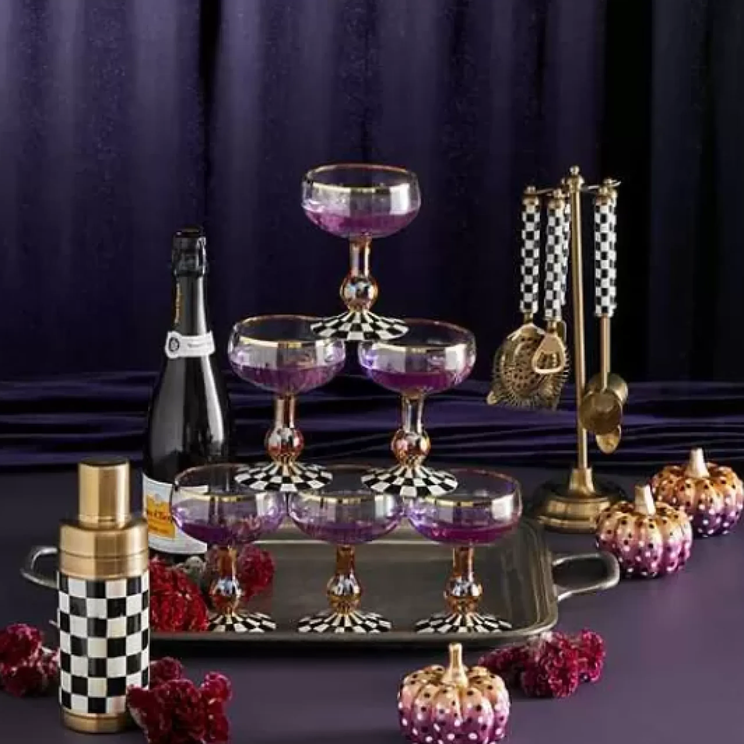 MacKenzie-Childs Courtly Check Coupe Glass< Fall Entertaining|Drinkware