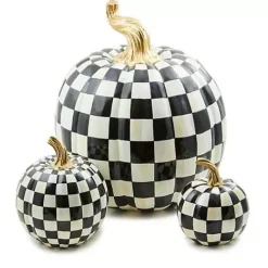 MacKenzie-Childs Courtly Check Glossy Mini Pumpkin< Pumpkins|The Halloween Shop