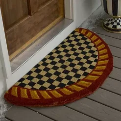 MacKenzie-Childs Courtly Check Half Round Red  Gold Entrance Mat< The Fall Shop|Rugs