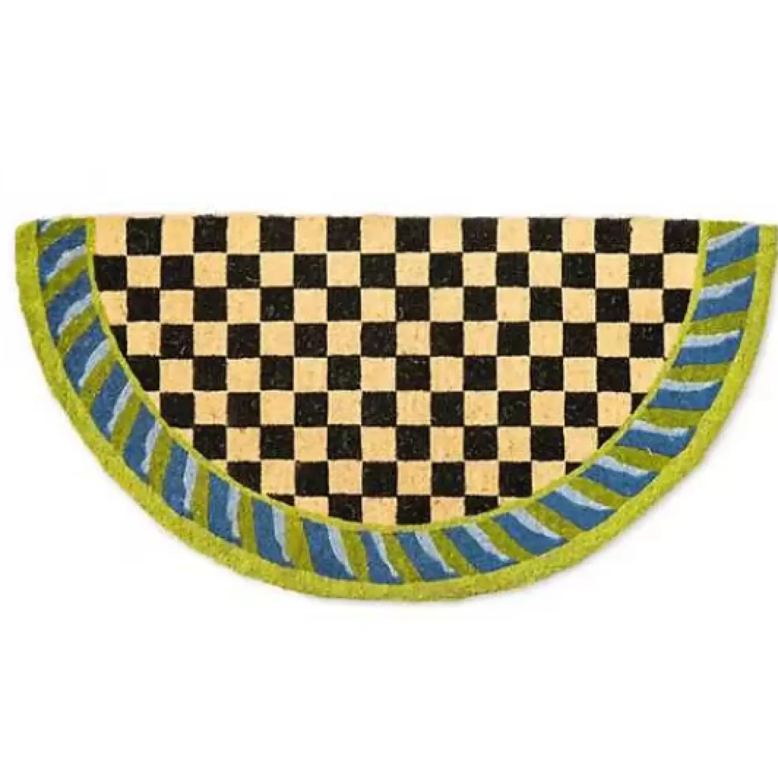 MacKenzie-Childs Courtly Check Half Round Blue Green Entrance Mat< Outdoor|Rugs