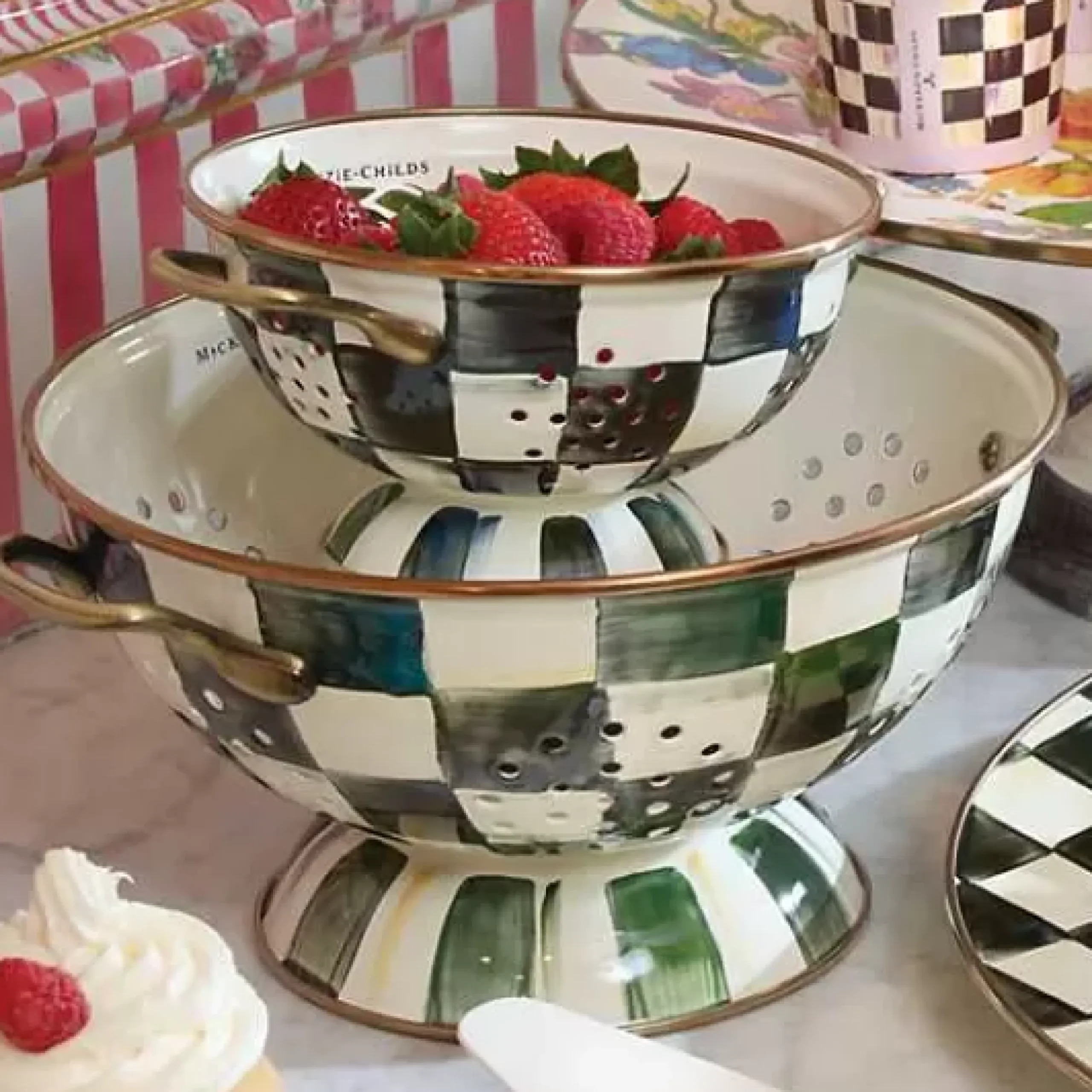 MacKenzie-Childs Courtly Check Large Colander< Kitchen Utensils & Tools