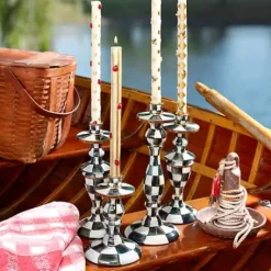 MacKenzie-Childs Courtly Check Large Enamel Candlestick< Candles & Fragrances|Table Accessories