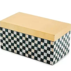 MacKenzie-Childs Courtly Check Large Lacquer Decorative Box with Gold Hinged Lid< Room Accents