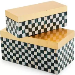 MacKenzie-Childs Courtly Check Large Lacquer Decorative Box with Gold Hinged Lid< Room Accents