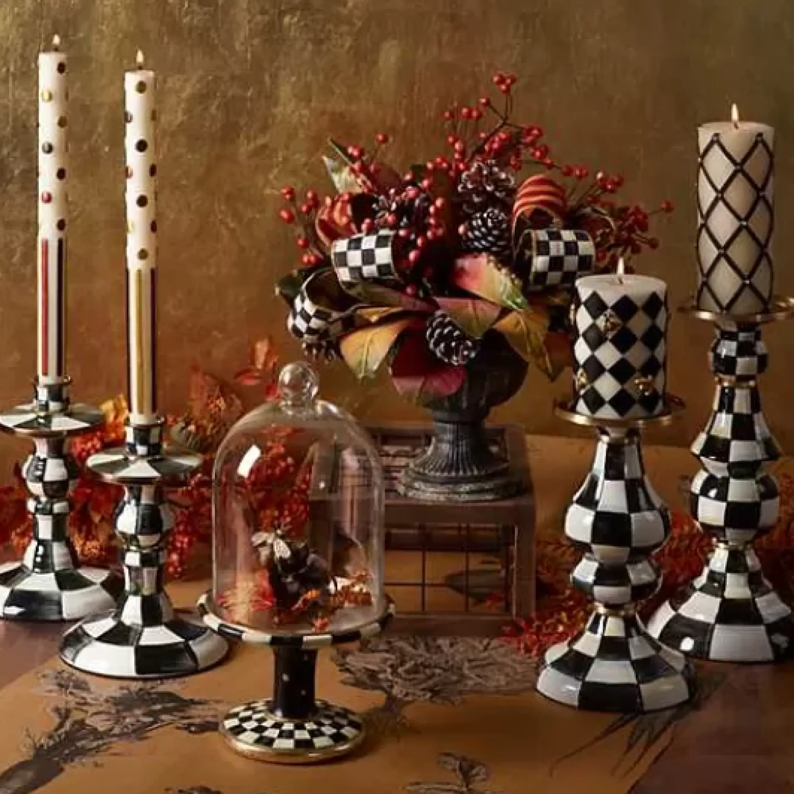 MacKenzie-Childs Courtly Check Large Pillar Candlestick< Candles & Fragrances|Table Accessories