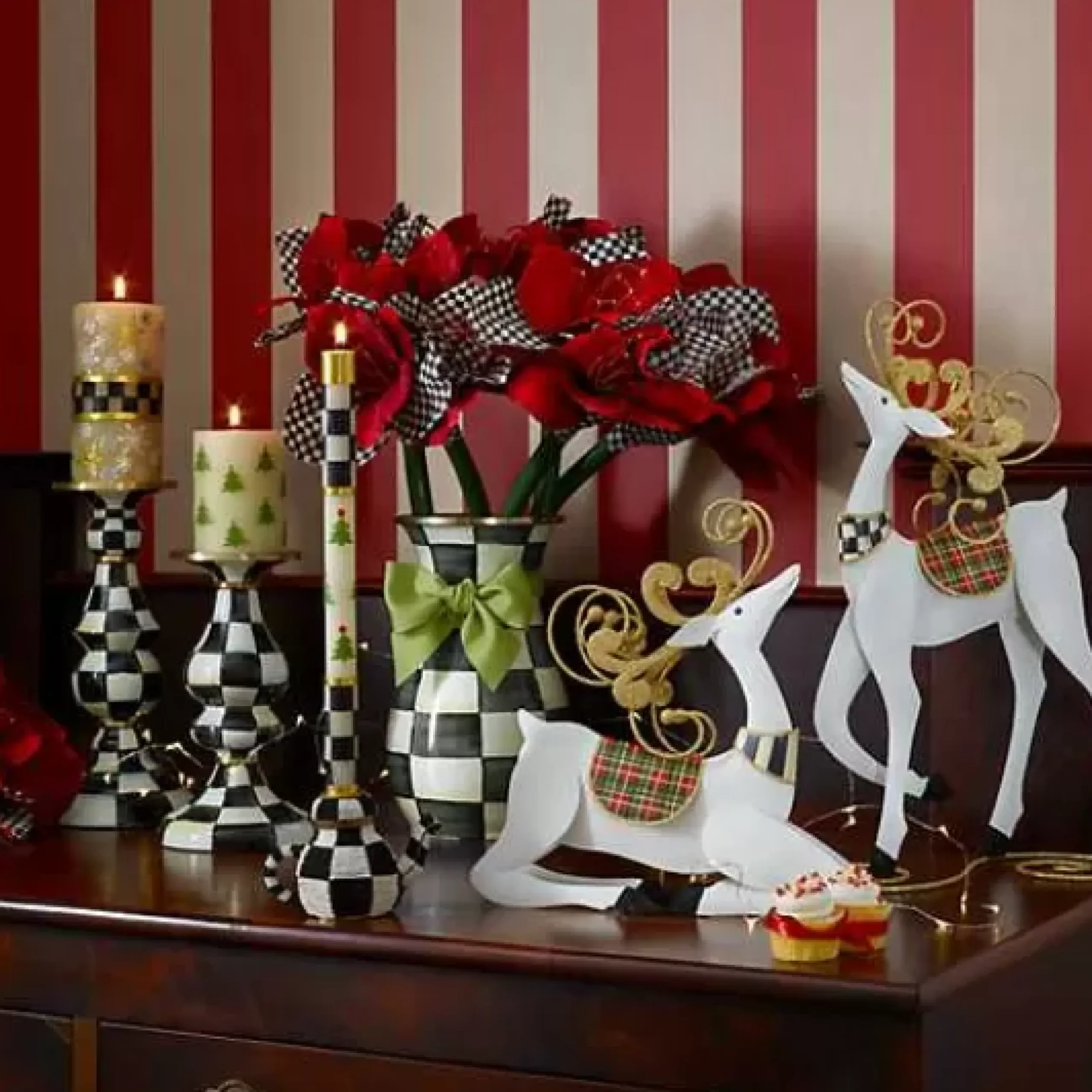 MacKenzie-Childs Courtly Check Large Pillar Candlestick< Candles & Fragrances|Table Accessories