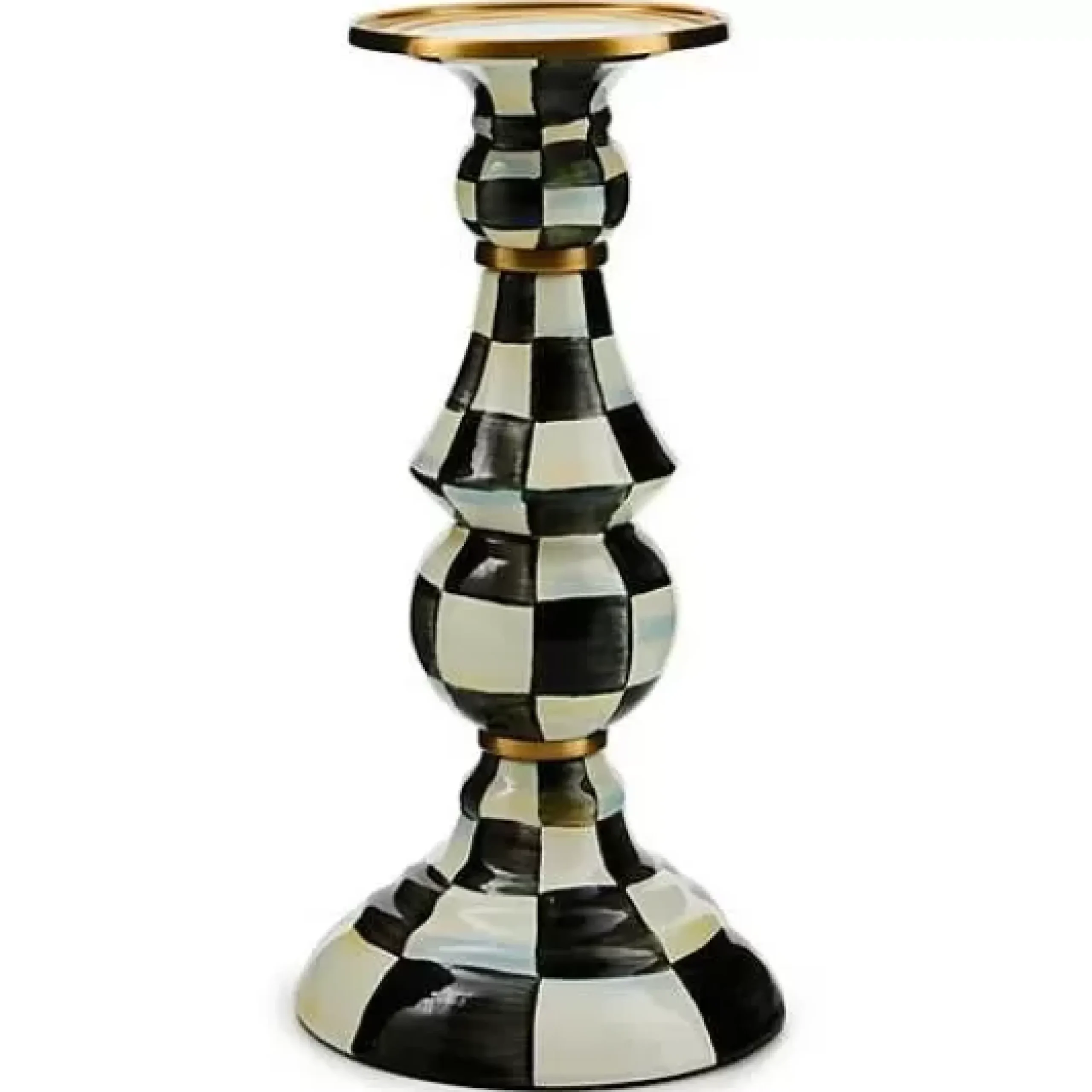 MacKenzie-Childs Courtly Check Large Pillar Candlestick< Candles & Fragrances|Table Accessories