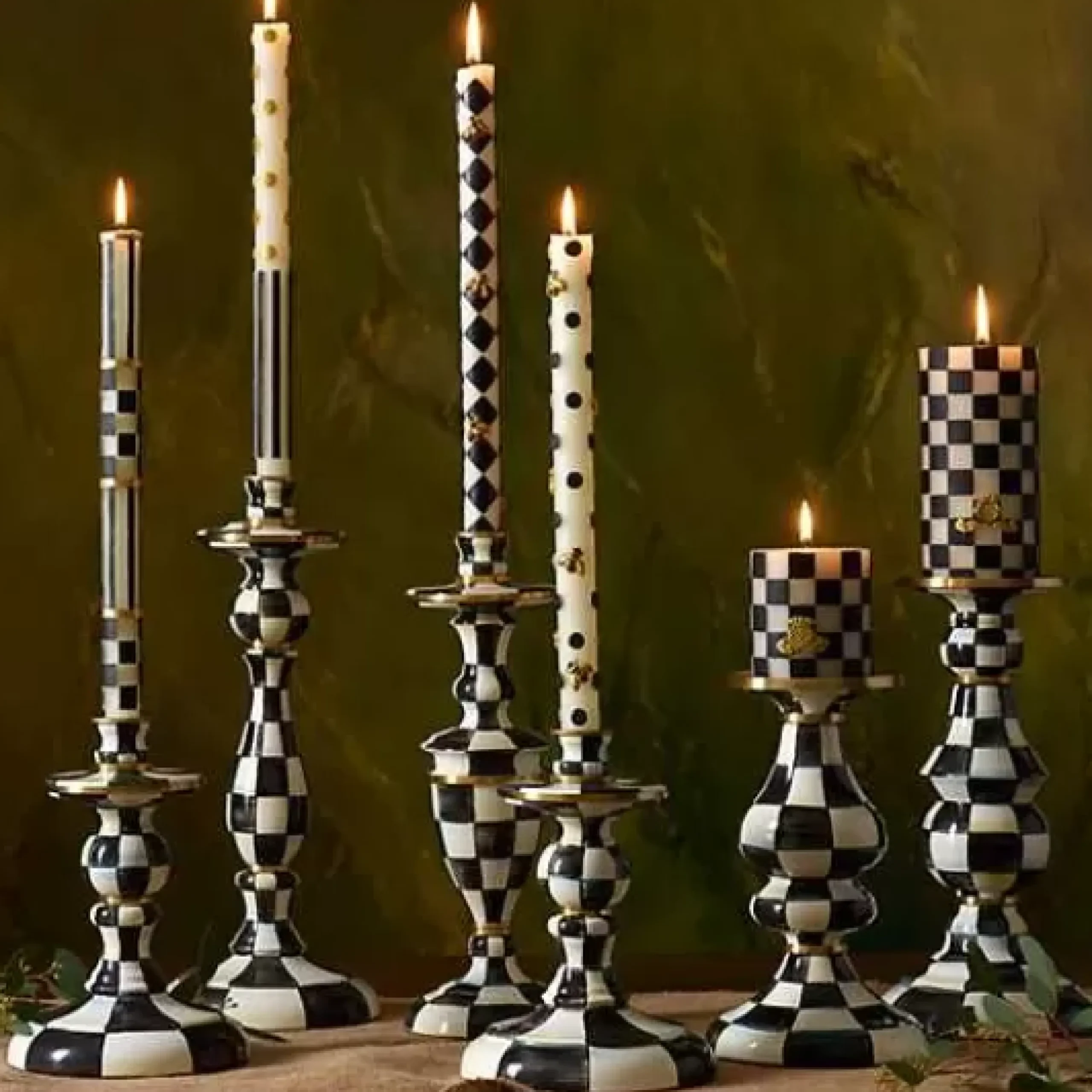 MacKenzie-Childs Courtly Check Medium Enamel Candlestick< Candles & Fragrances|Table Accessories