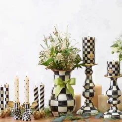 MacKenzie-Childs Courtly Check Medium Pillar Candlestick< Candles & Fragrances|Table Accessories