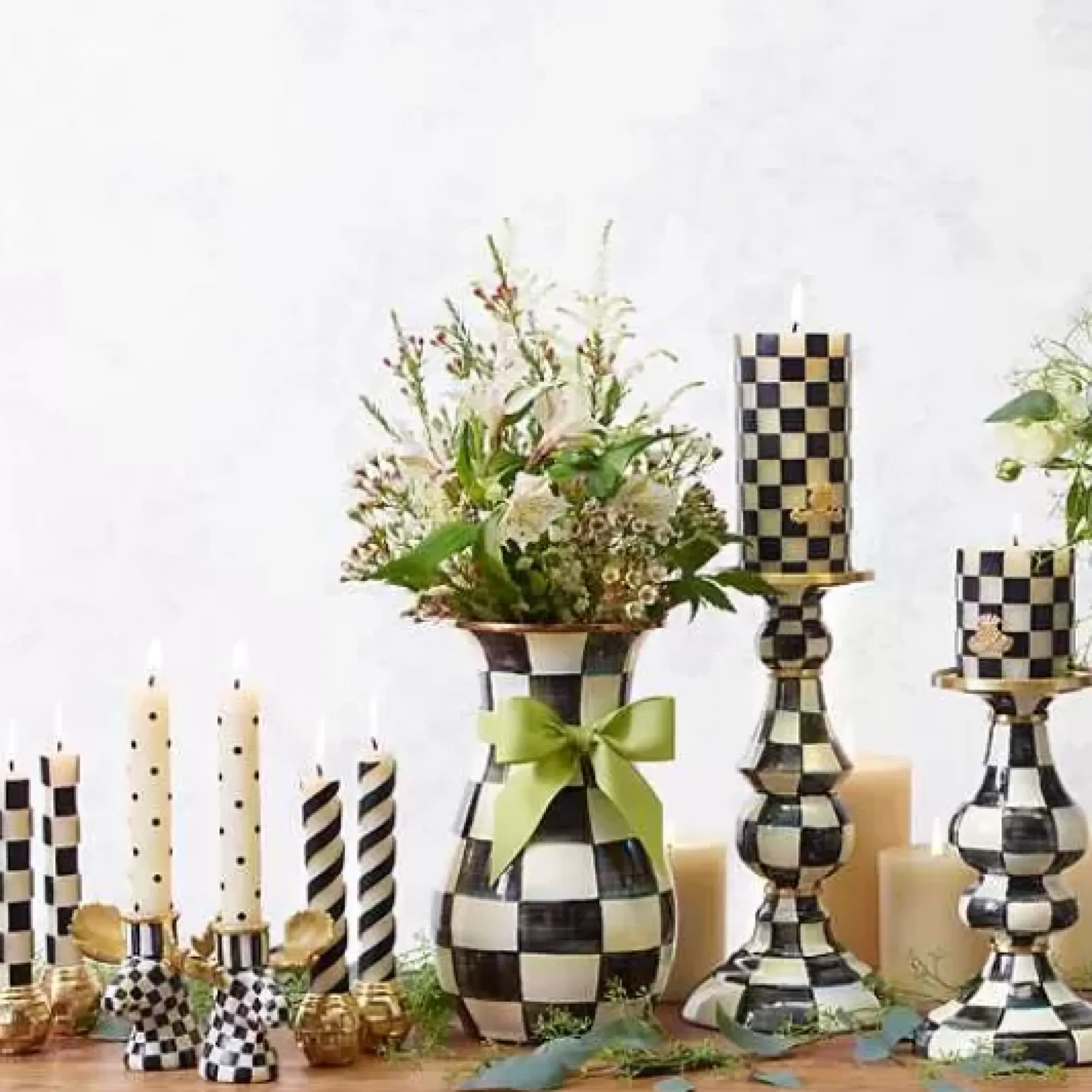 MacKenzie-Childs Courtly Check Medium Pillar Candlestick< Candles & Fragrances|Table Accessories