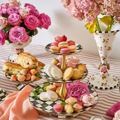 MacKenzie-Childs Courtly Check Mini Pedestal Platter< Serveware