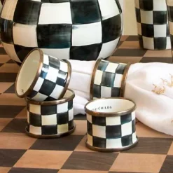 MacKenzie-Childs Courtly Check Napkin Rings, Set of 4< Table Accessories|Kitchen & Table Linens