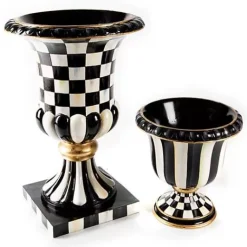 MacKenzie-Childs Courtly Check Pedestal Tabletop Urn< Outdoor