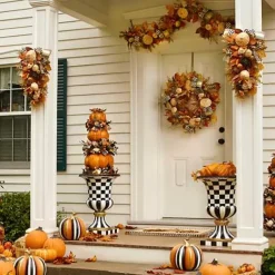 MacKenzie-Childs Courtly Check Pedestal Urn< Spring|Outdoor