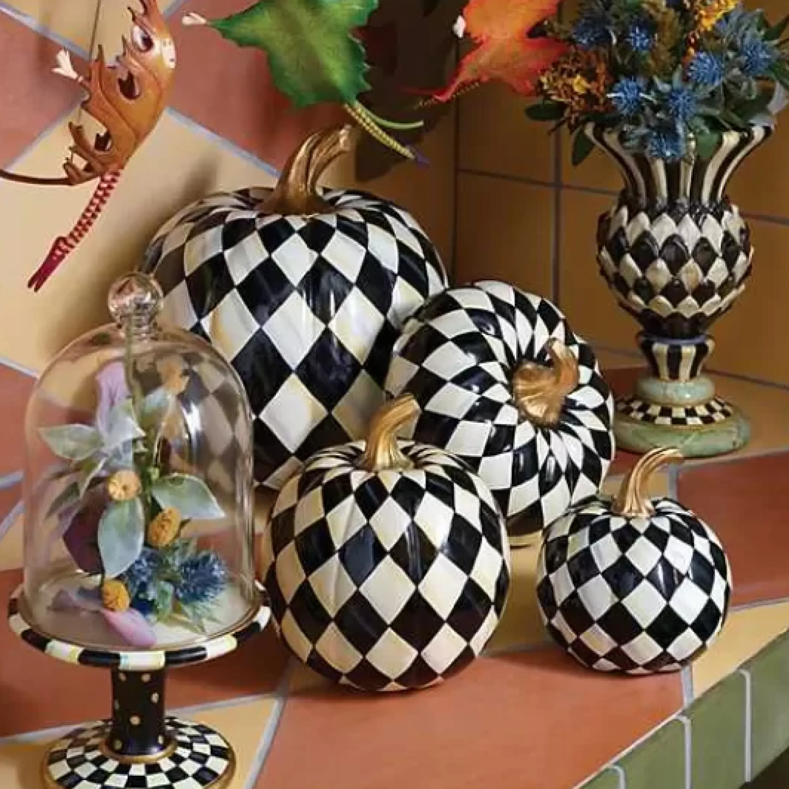 MacKenzie-Childs Courtly Check Pedestal with Cloche< Room Accents
